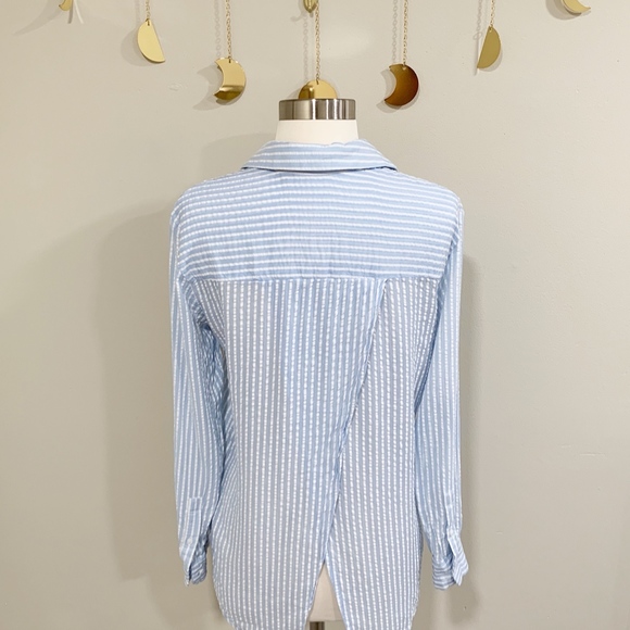 Zara Trf Blue & White Striped Button Down Top. XS. - Picture 6 of 8